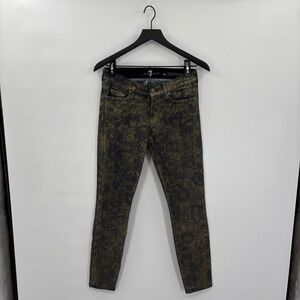 7 For All Mankind The Skinny Jeans Womens 28 Gold Floral Brocade Metallic Denim